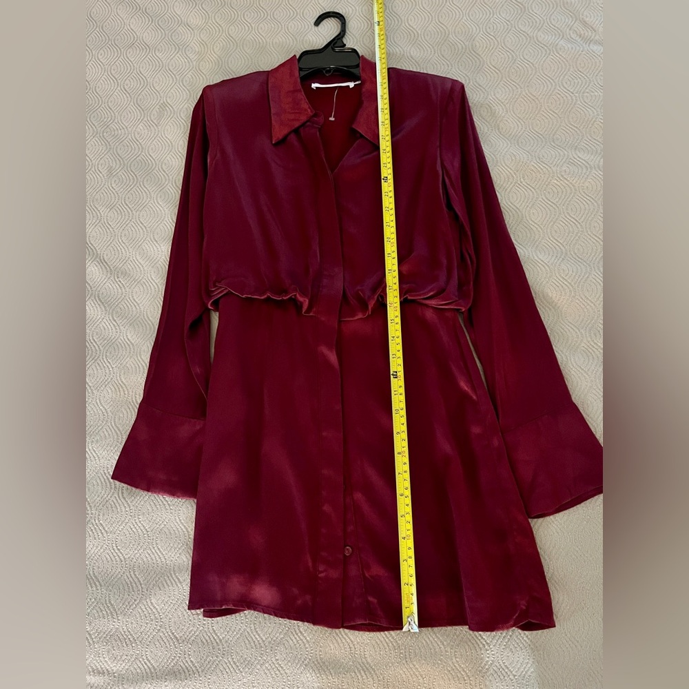 Astr The Label Ruth Burgundy Satin Shirt Dress size small - Picture 9 of 14